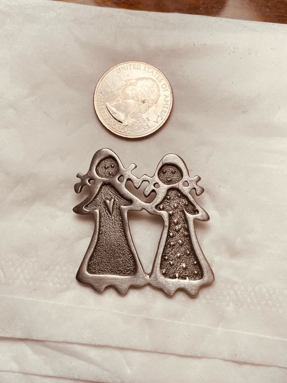 Pewter Twin Angel Brooch - Women’s Decorative Jewelry